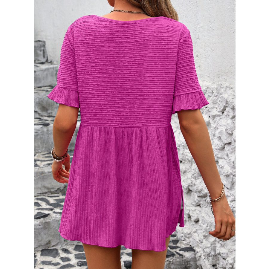 Round Neck Short Sleeve Blouse Apparel and Accessories