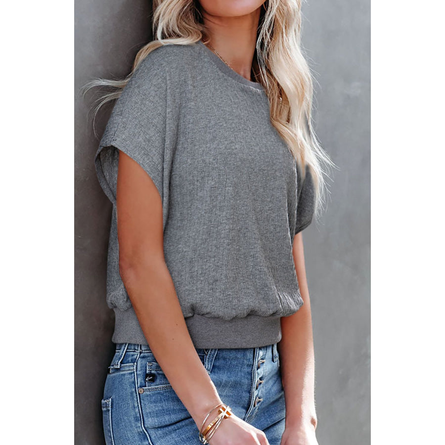 Round Neck Short Sleeve Blouse Apparel and Accessories