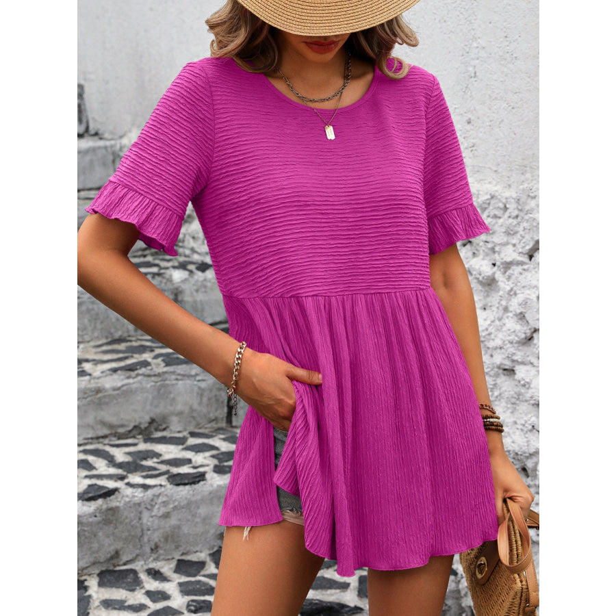 Round Neck Short Sleeve Blouse Apparel and Accessories