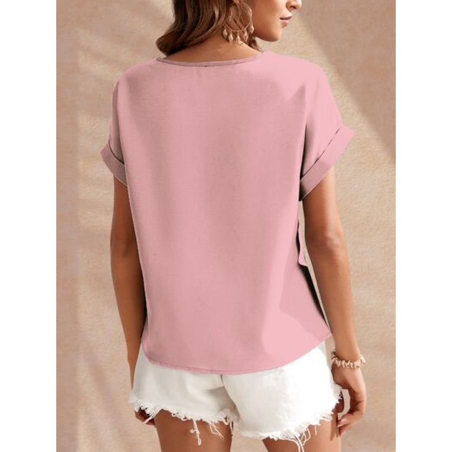 Round Neck Short Sleeve Blouse Apparel and Accessories