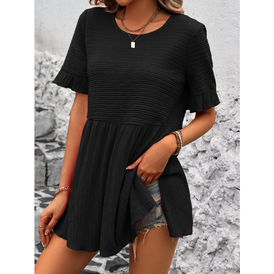 Round Neck Short Sleeve Blouse Apparel and Accessories