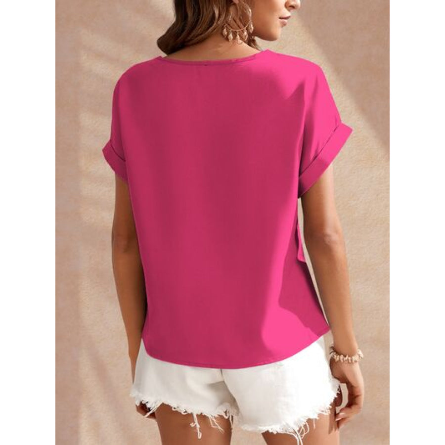 Round Neck Short Sleeve Blouse Apparel and Accessories