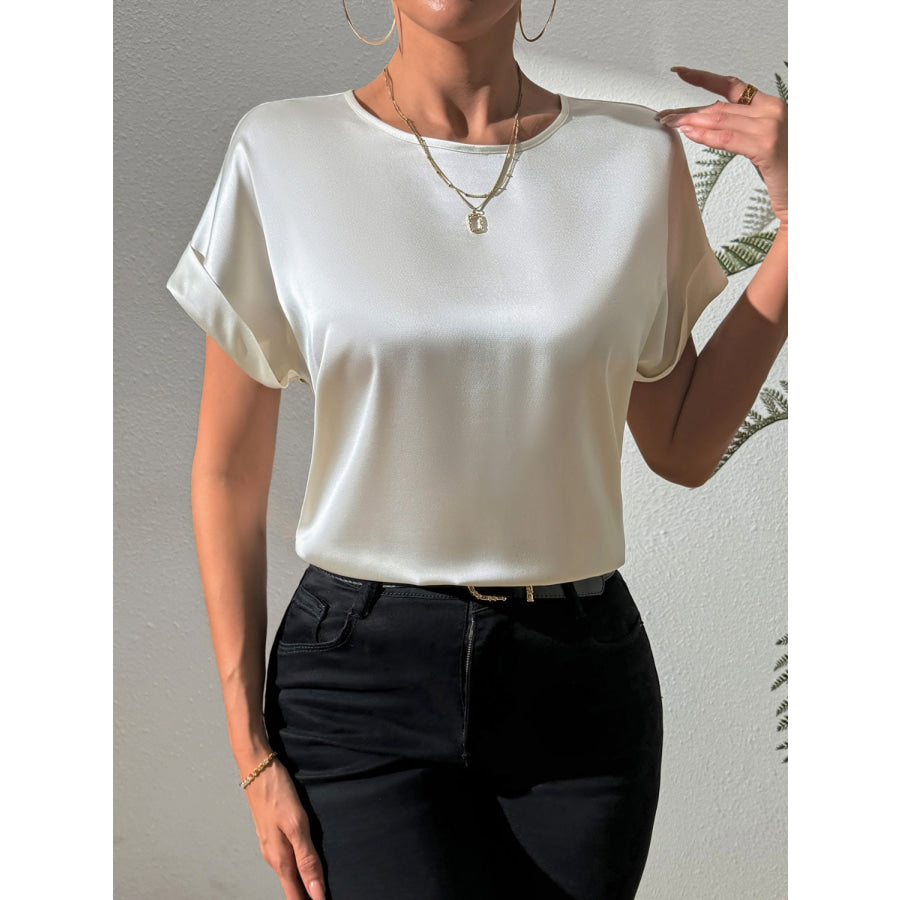 Round Neck Short Sleeve Blouse Apparel and Accessories