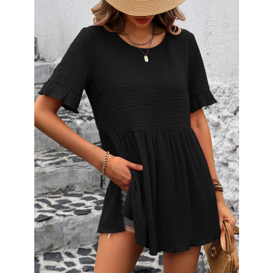 Round Neck Short Sleeve Blouse Apparel and Accessories