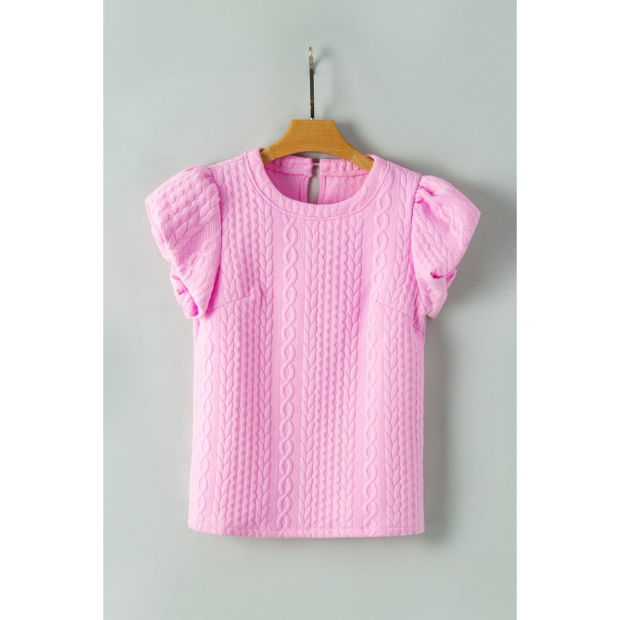 Round Neck Short Sleeve Blouse Carnation Pink / S Apparel and Accessories