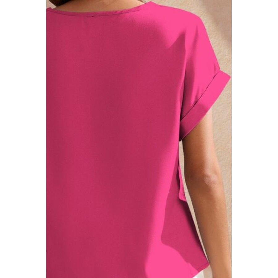 Round Neck Short Sleeve Blouse Apparel and Accessories