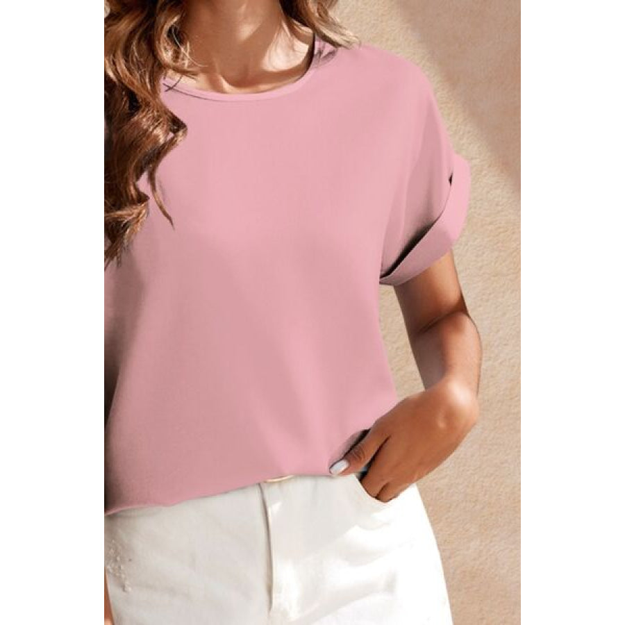 Round Neck Short Sleeve Blouse Apparel and Accessories