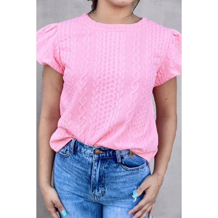 Round Neck Short Sleeve Blouse Carnation Pink / S Apparel and Accessories