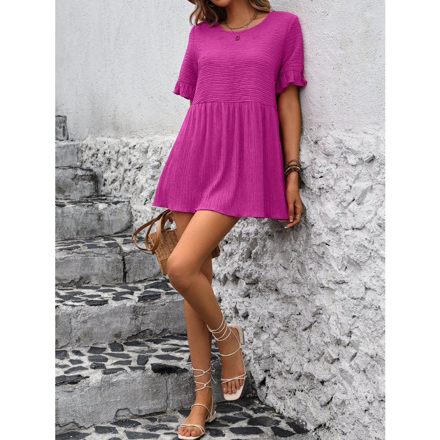 Round Neck Short Sleeve Blouse Deep Rose / S Apparel and Accessories