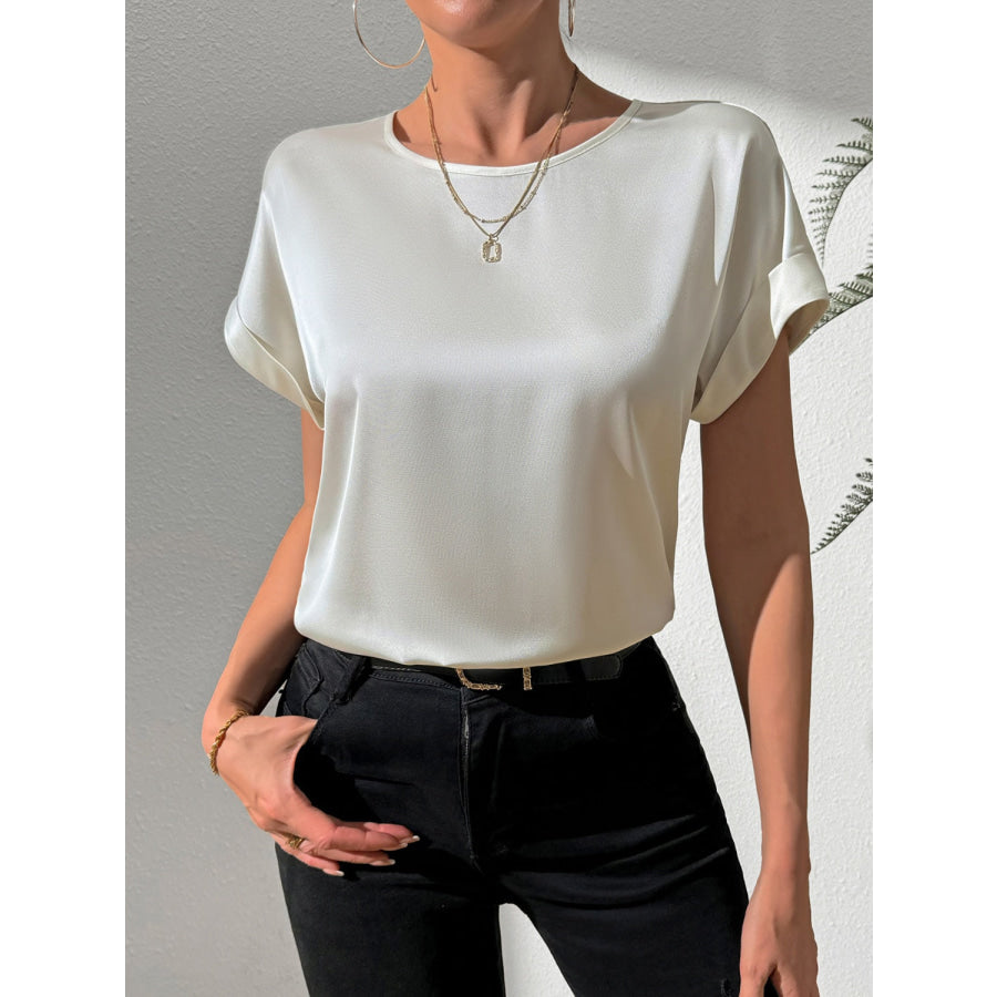 Round Neck Short Sleeve Blouse Light Gray / S Apparel and Accessories