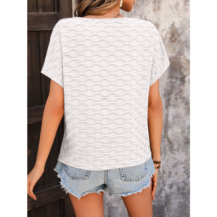 Round Neck Short Sleeve Blouse White / S Apparel and Accessories