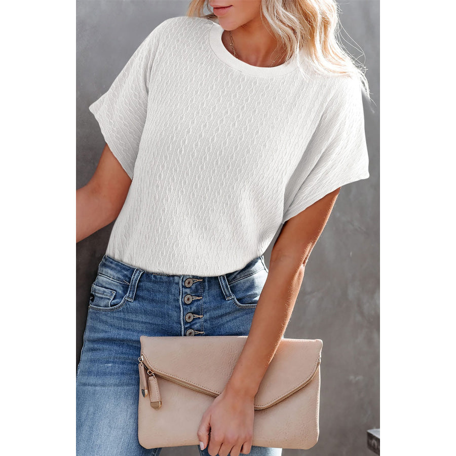 Round Neck Short Sleeve Blouse White / S Apparel and Accessories
