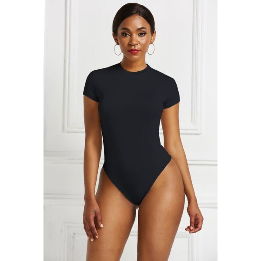Round Neck Short Sleeve Bodysuit Black / S Clothing