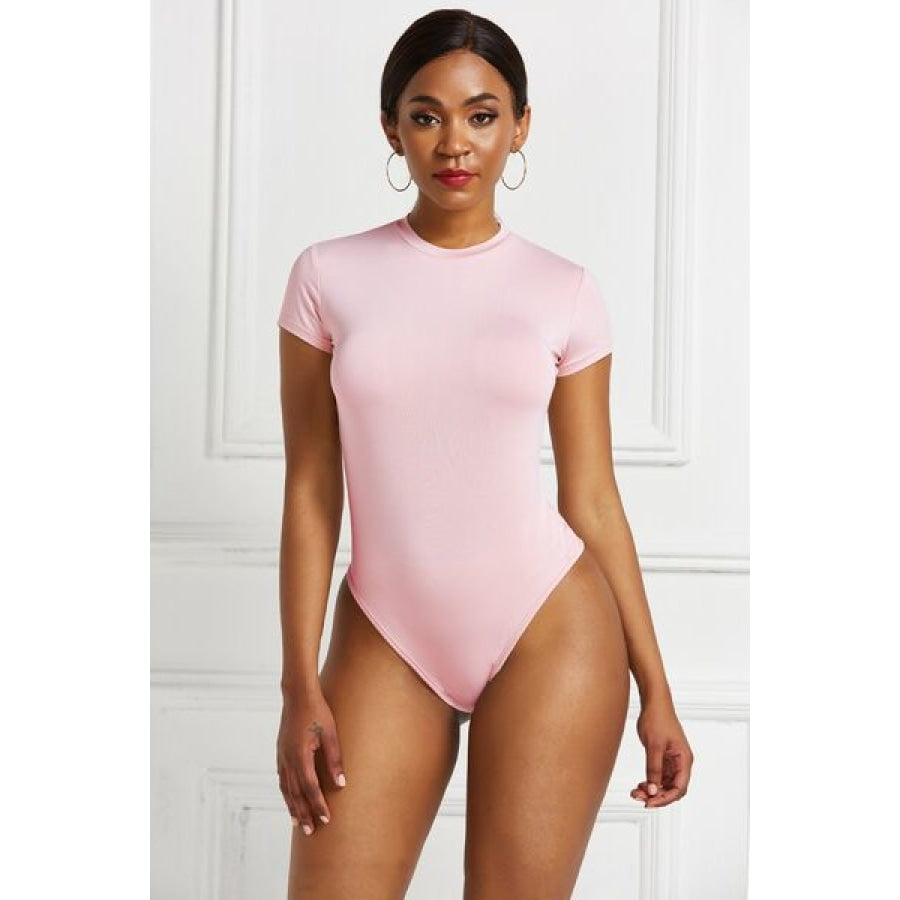 Round Neck Short Sleeve Bodysuit Blush Pink / S Clothing