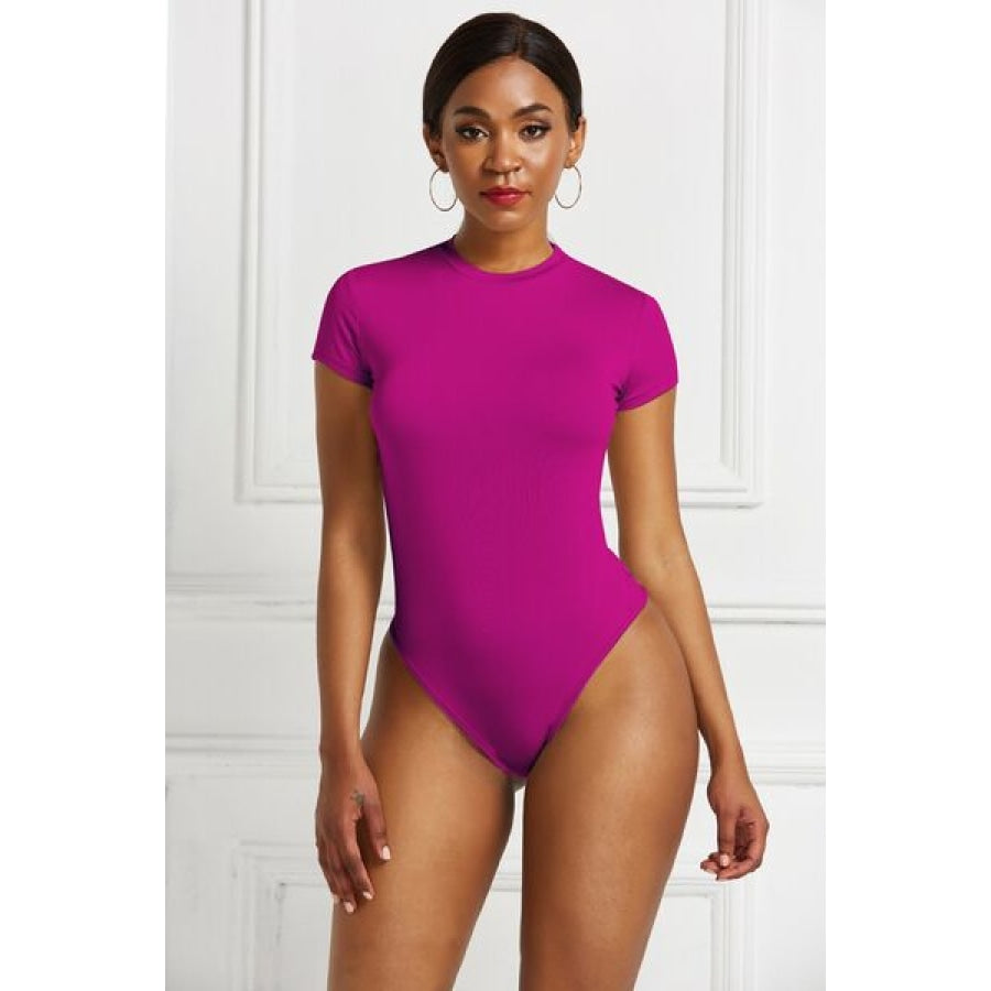 Round Neck Short Sleeve Bodysuit Cerise / S Clothing