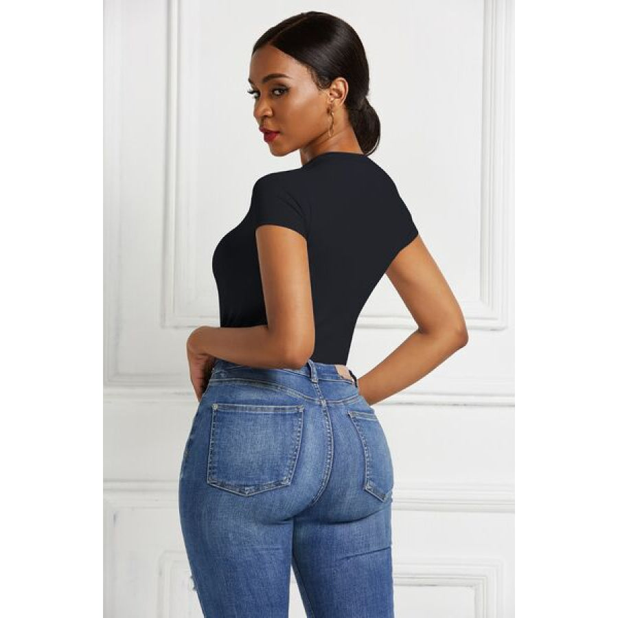 Round Neck Short Sleeve Bodysuit Black / S Clothing