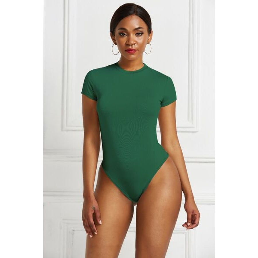 Round Neck Short Sleeve Bodysuit Green / S Clothing