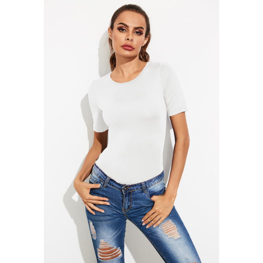 Round Neck Short Sleeve Bodysuit White / S Apparel and Accessories