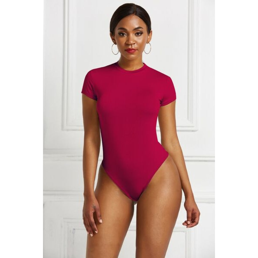 Round Neck Short Sleeve Bodysuit Wine / S Clothing