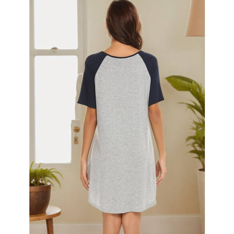 Round Neck Short Sleeve Contrast Lounge Dress Apparel and Accessories