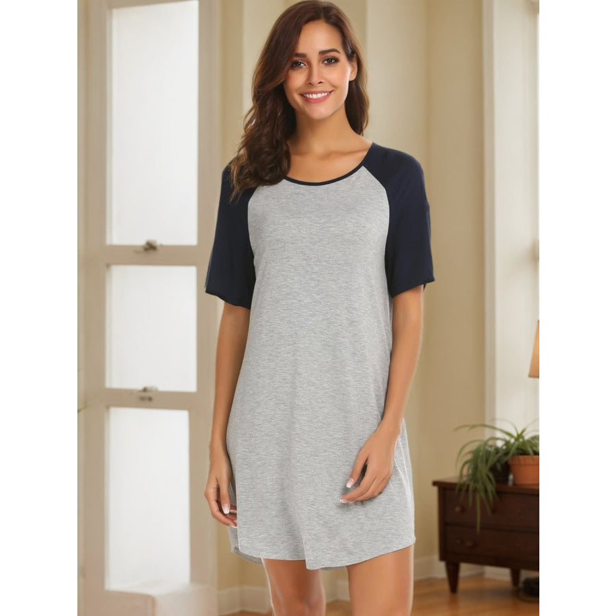 Round Neck Short Sleeve Contrast Lounge Dress Apparel and Accessories