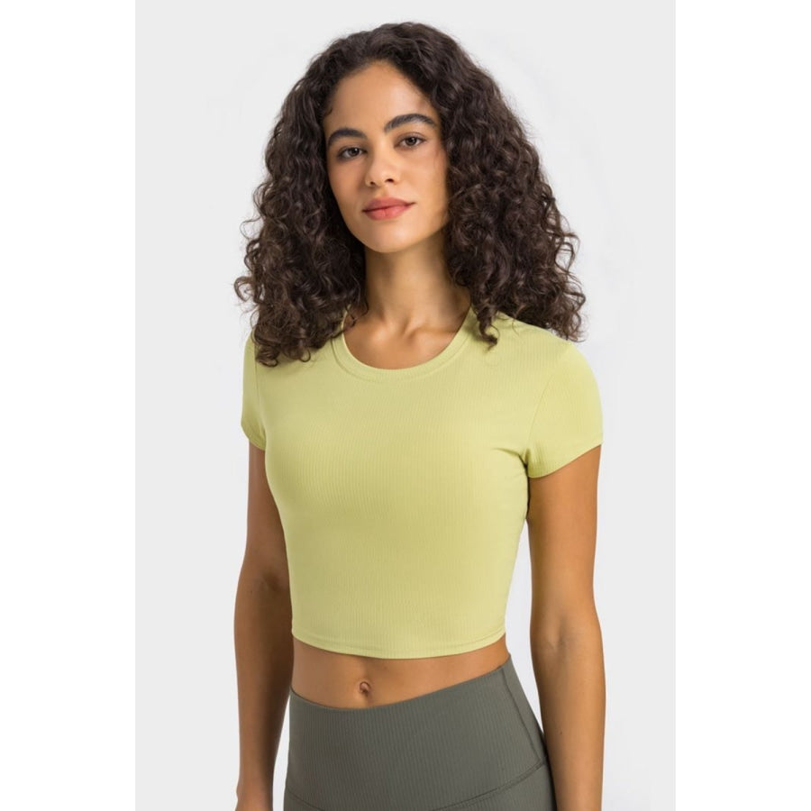 Round Neck Short Sleeve Cropped Sports T-Shirt Lemon / 4