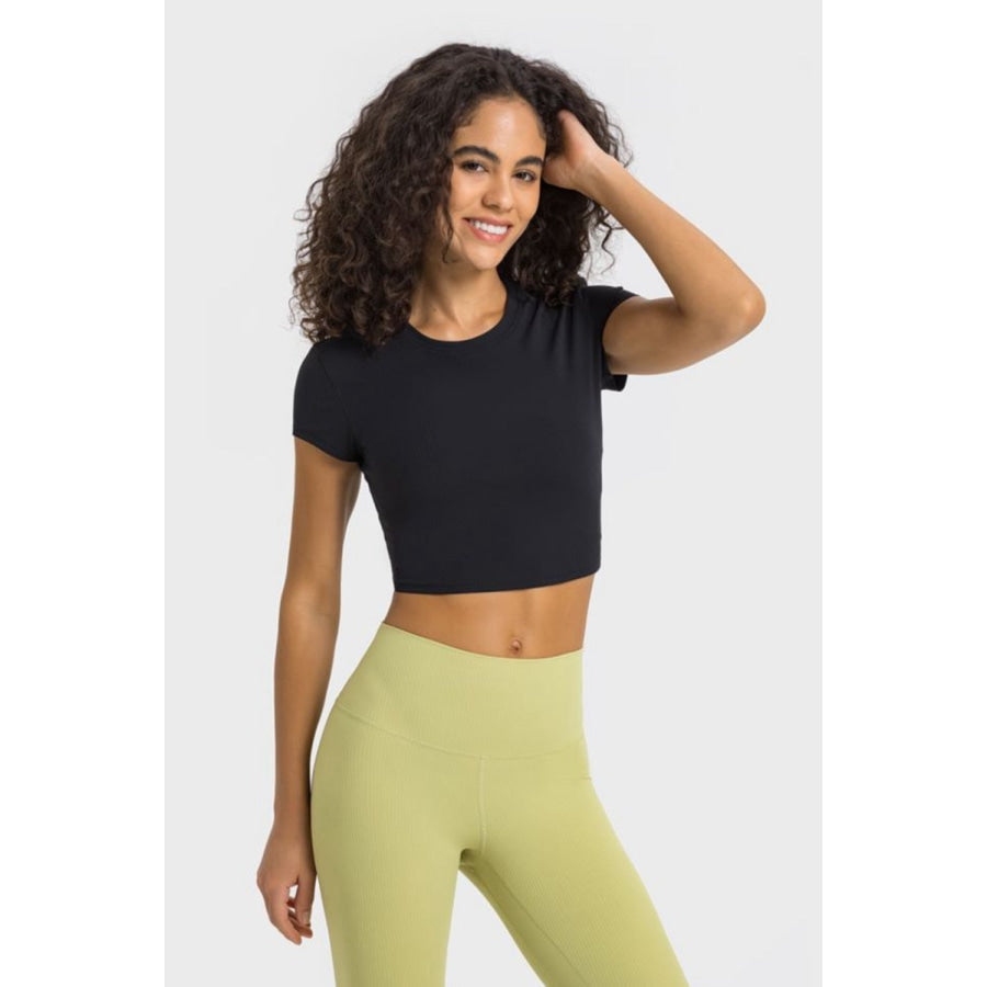 Round Neck Short Sleeve Cropped Sports T-Shirt