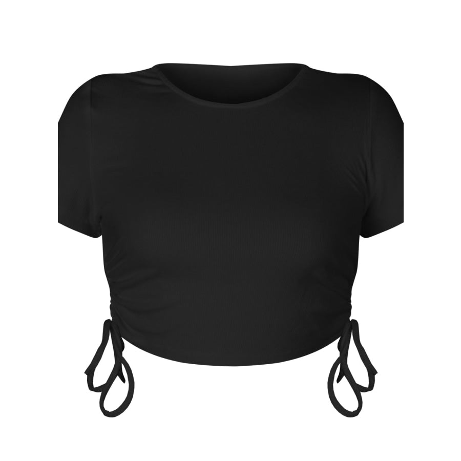 Round Neck Short Sleeve Drawstring Tee