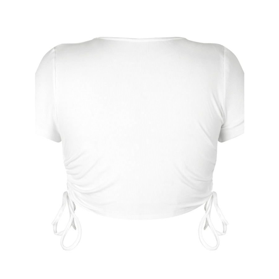 Round Neck Short Sleeve Drawstring Tee