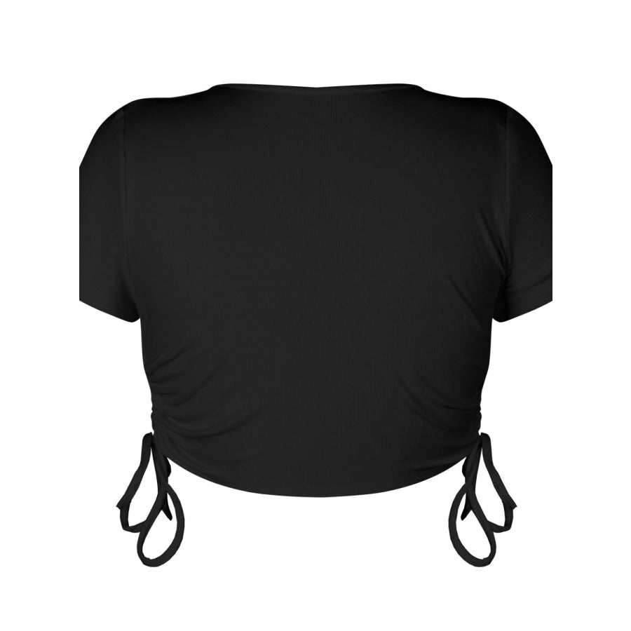 Round Neck Short Sleeve Drawstring Tee