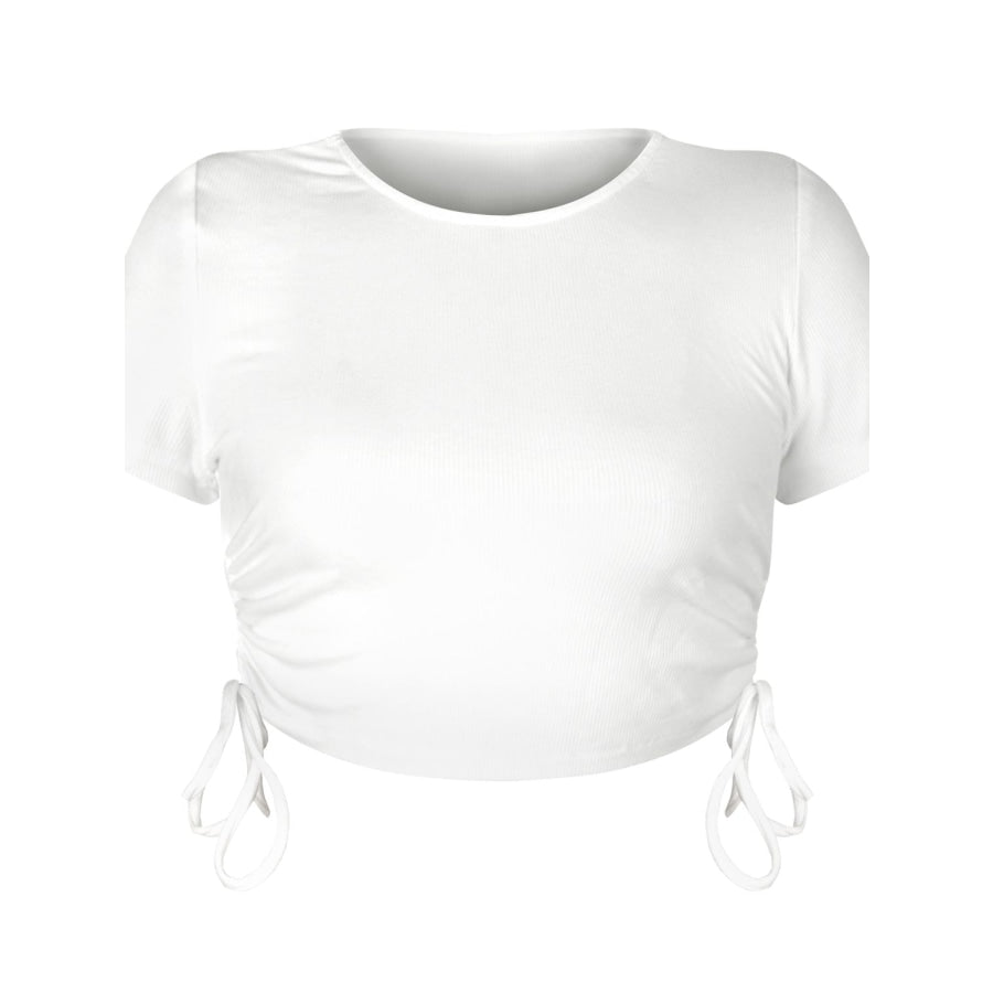 Round Neck Short Sleeve Drawstring Tee