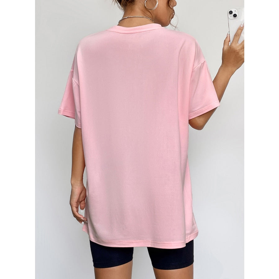 Round Neck Short Sleeve Fall Season Graphic T-Shirt