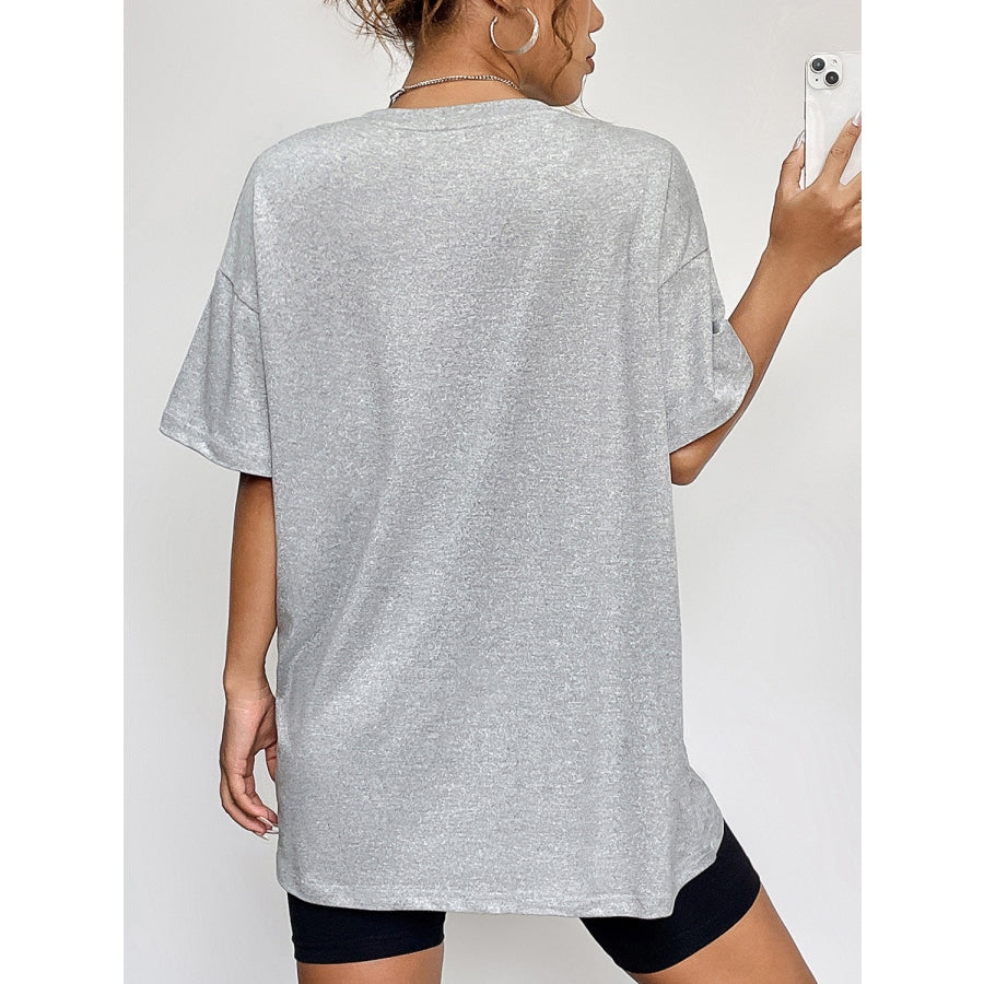 Round Neck Short Sleeve Fall Season Graphic T-Shirt