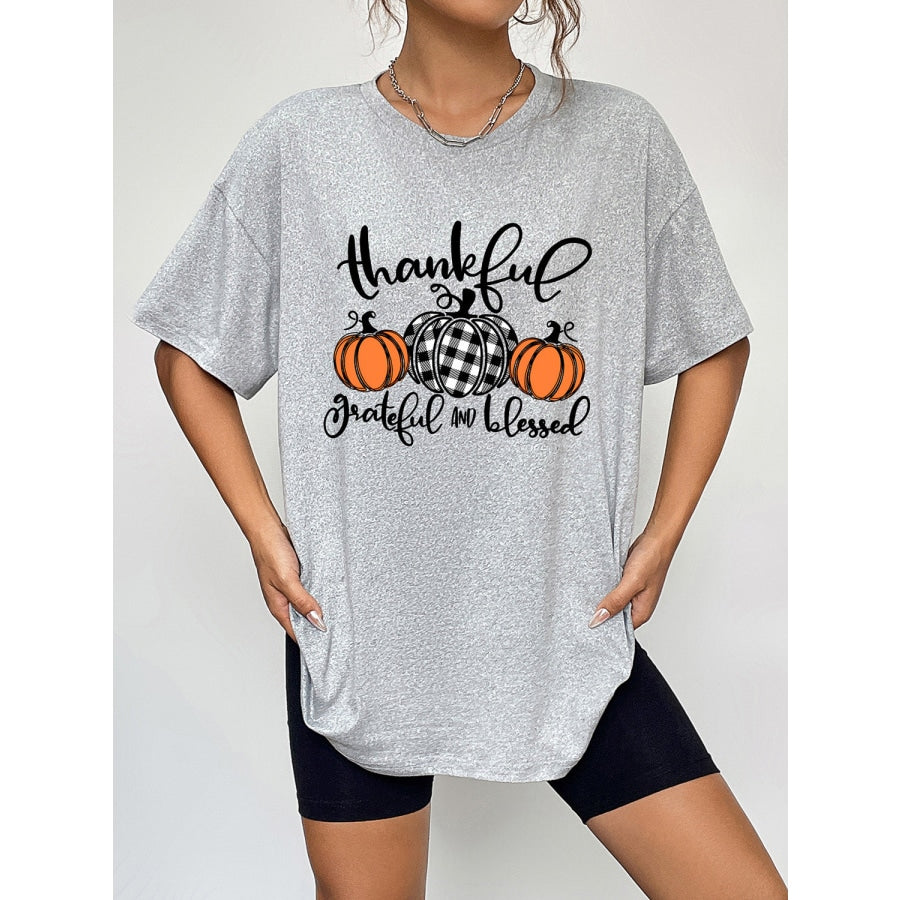 Round Neck Short Sleeve Fall Season Graphic T-Shirt