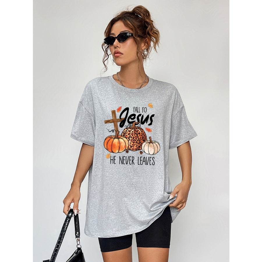 Round Neck Short Sleeve Fall Season Graphic T-Shirt