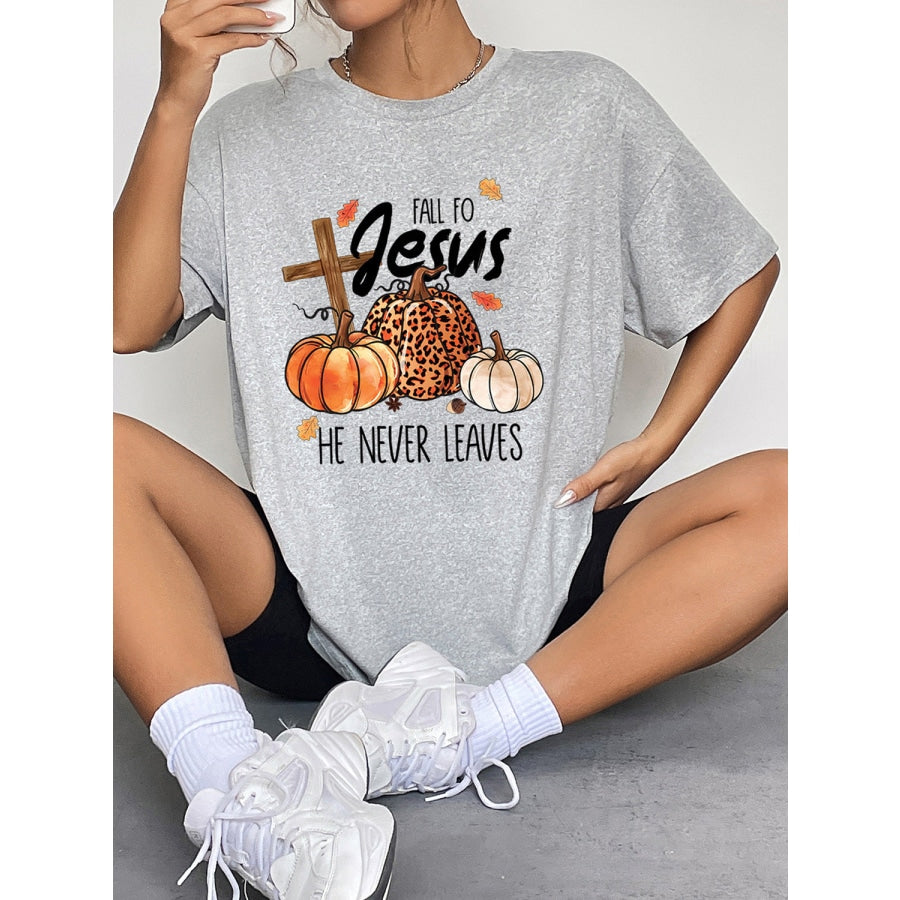 Round Neck Short Sleeve Fall Season Graphic T-Shirt