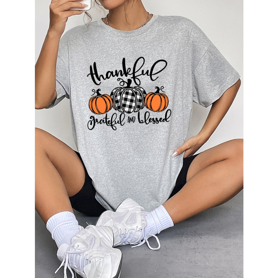 Round Neck Short Sleeve Fall Season Graphic T-Shirt