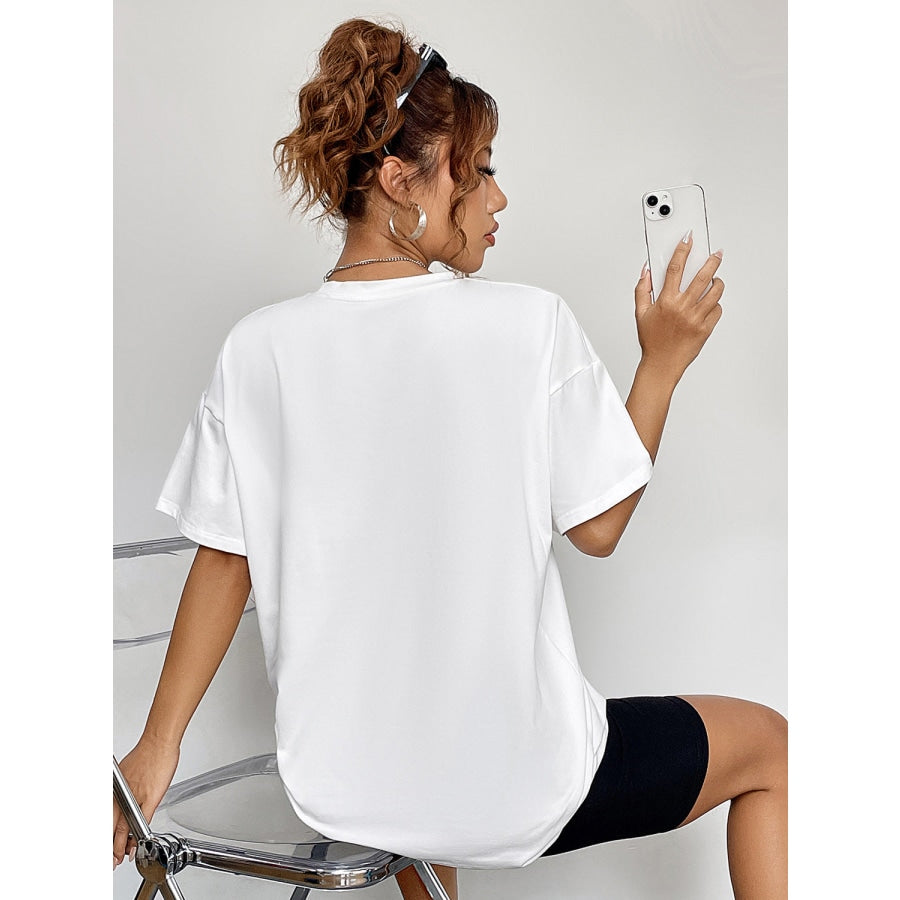 Round Neck Short Sleeve Fall Season Graphic T-Shirt White / S