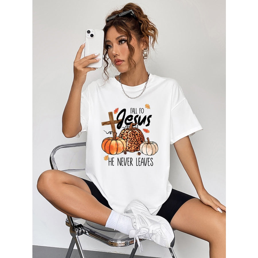 Round Neck Short Sleeve Fall Season Graphic T-Shirt