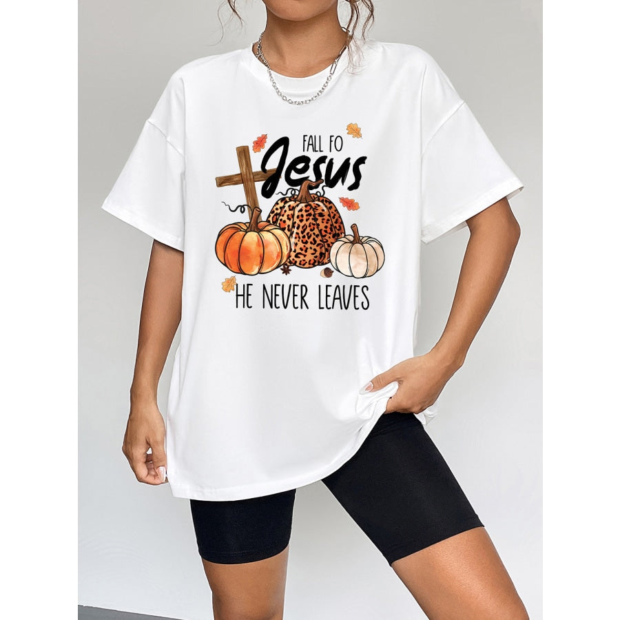 Round Neck Short Sleeve Fall Season Graphic T-Shirt White / S