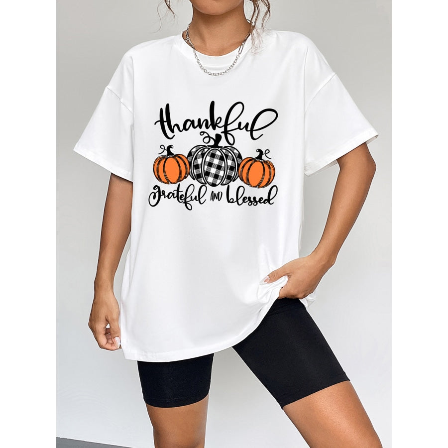 Round Neck Short Sleeve Fall Season Graphic T-Shirt White / S