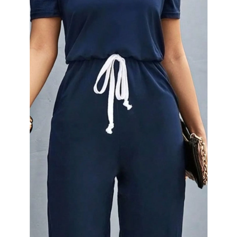 Round Neck Short Sleeve Jumpsuit Apparel and Accessories