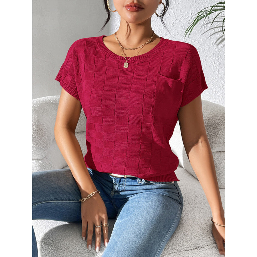 Round Neck Short Sleeve Knit Top Apparel and Accessories