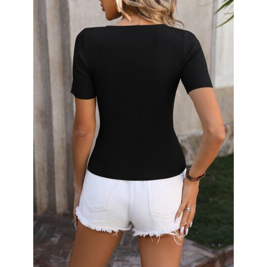 Round Neck Short Sleeve Knit Top Apparel and Accessories