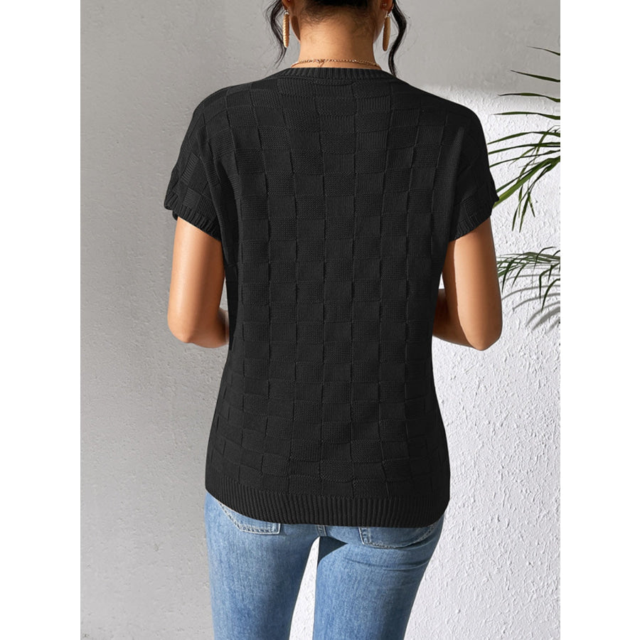 Round Neck Short Sleeve Knit Top Apparel and Accessories