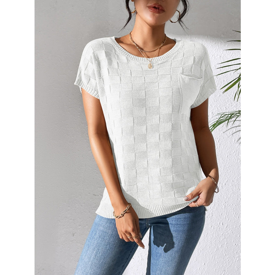 Round Neck Short Sleeve Knit Top Apparel and Accessories