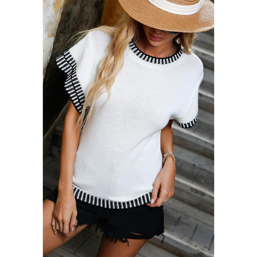 Round Neck Short Sleeve Knit Top Apparel and Accessories