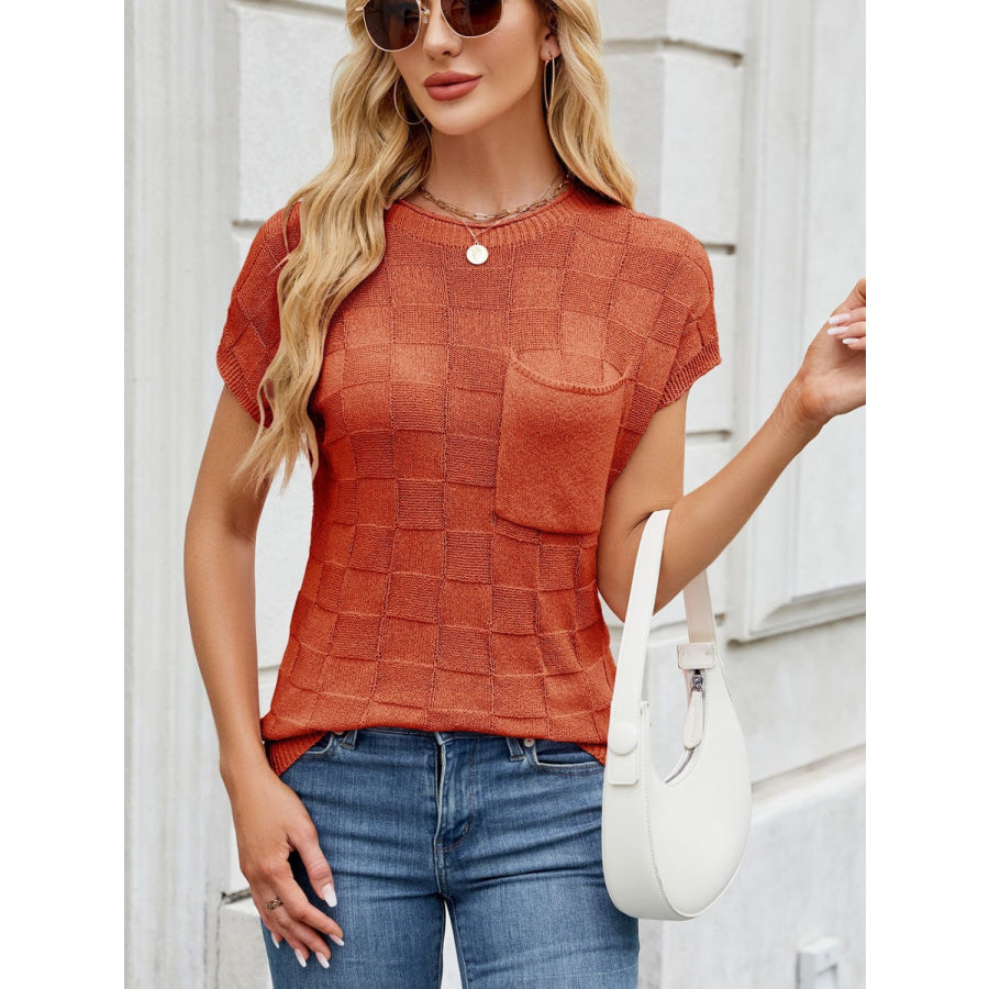 Round Neck Short Sleeve Knit Top Apparel and Accessories
