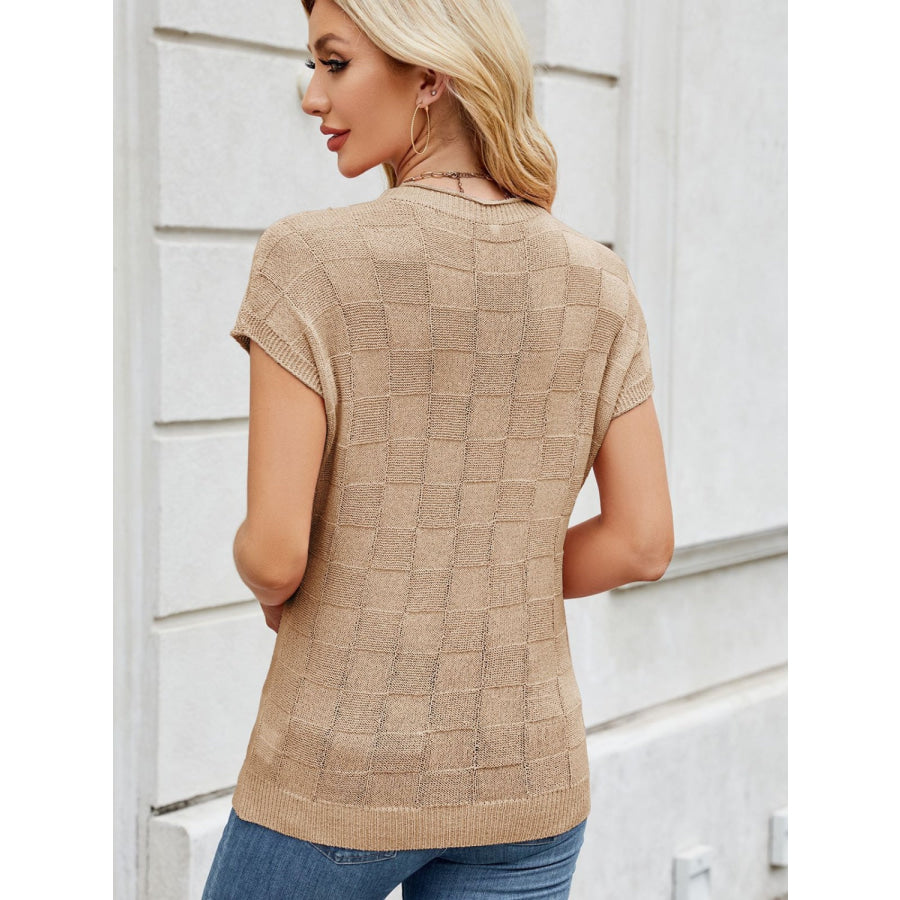 Round Neck Short Sleeve Knit Top Apparel and Accessories