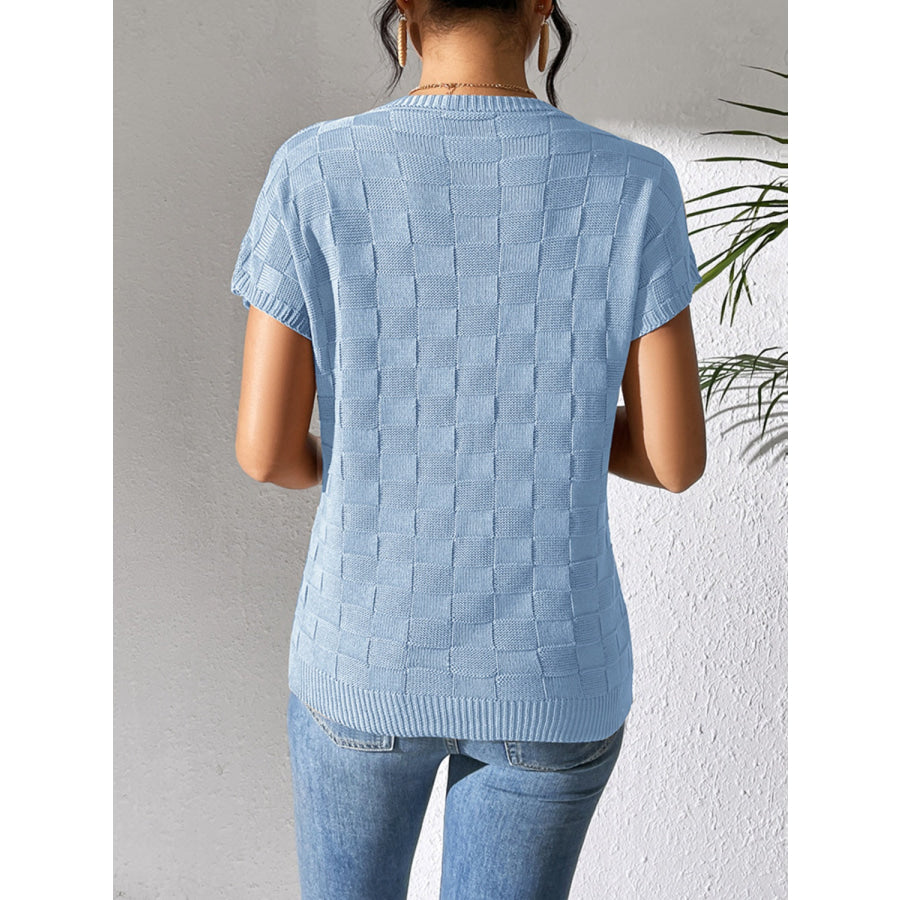 Round Neck Short Sleeve Knit Top Apparel and Accessories